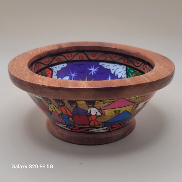 Beautiful Vibrantly Painted Mexican Wooden Decorative Bowl Wedding - Picture 12 of 16